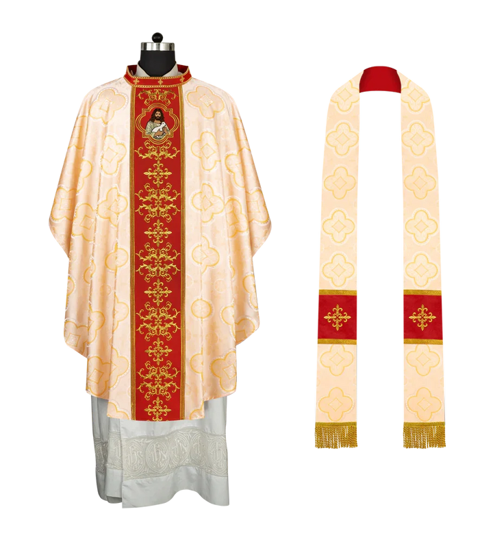 Liturgical Chasuble with Intricate Embroidery of Jesus and the Lamb