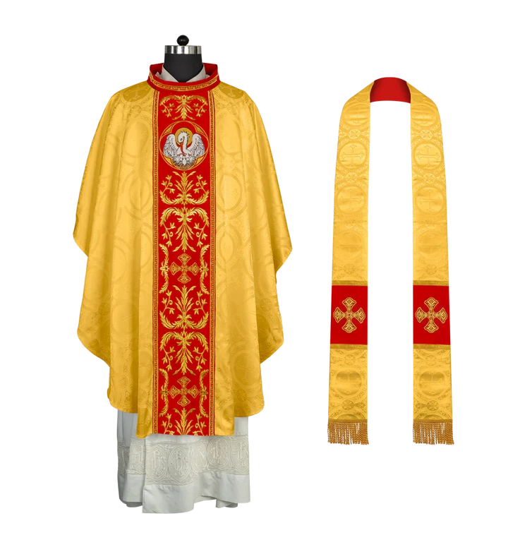 Gothic Chasuble with Ornate Pelican and Cross Embroidery