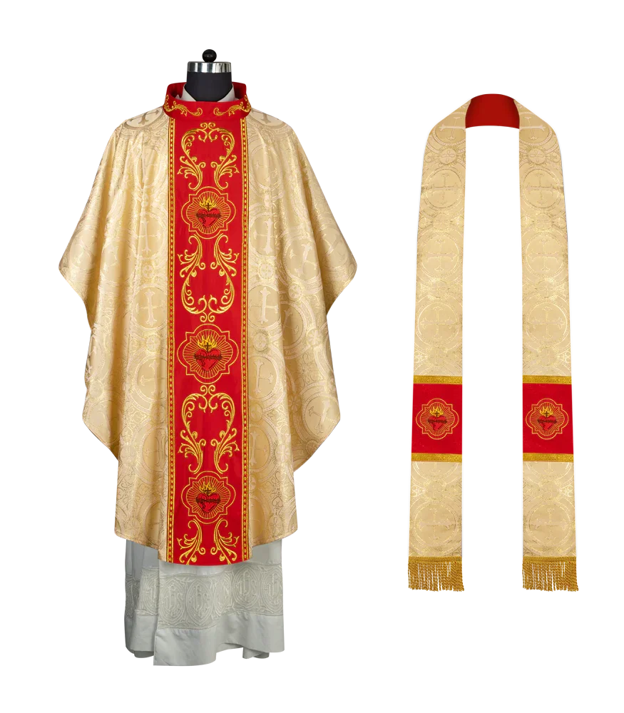 Gothic Style Chasuble with Sacred Heart Embroidered Orphrey