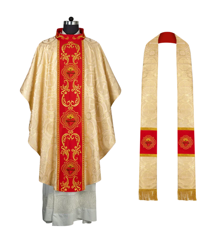 Gothic Style Chasuble with Sacred Heart Embroidered Orphrey