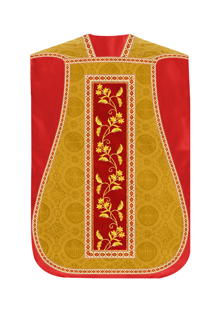 Roman Chasuble Vestment With Floral Design and Trims