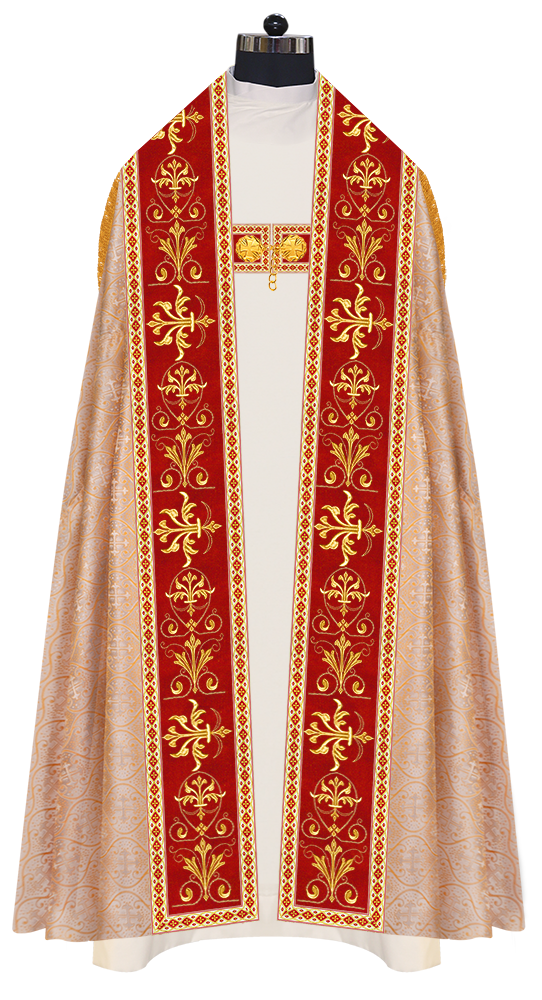 Embroidered Roman Cope Vestment with Braided Trims