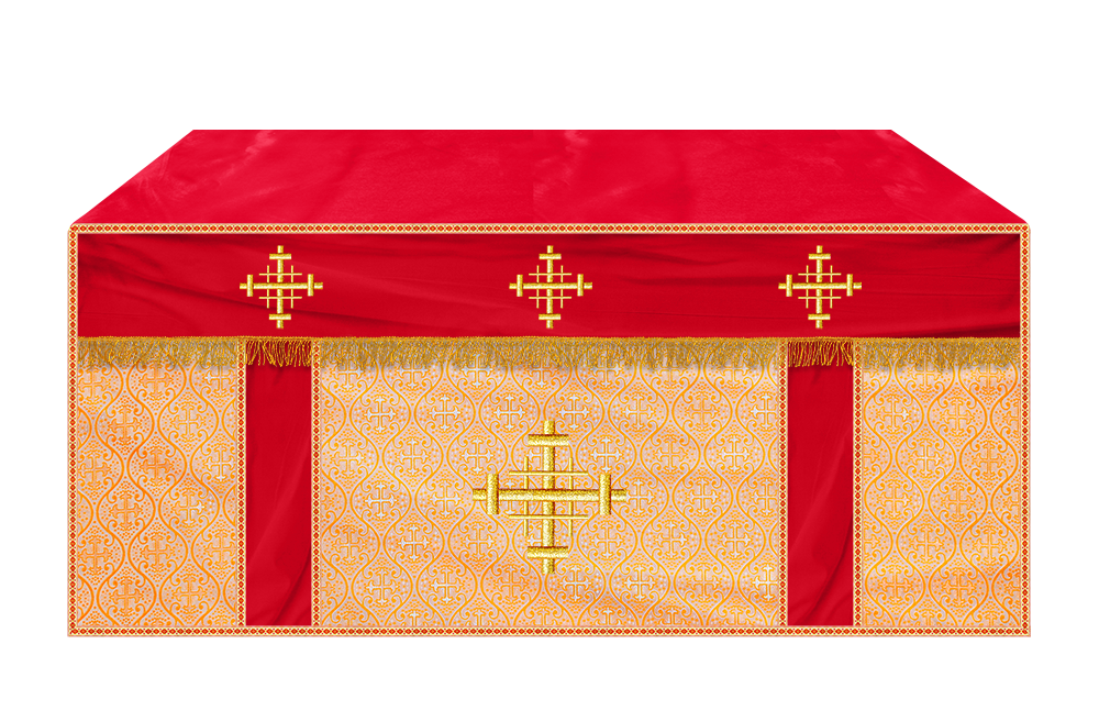 Church Altar Cloth with Braided Cross and Trims
