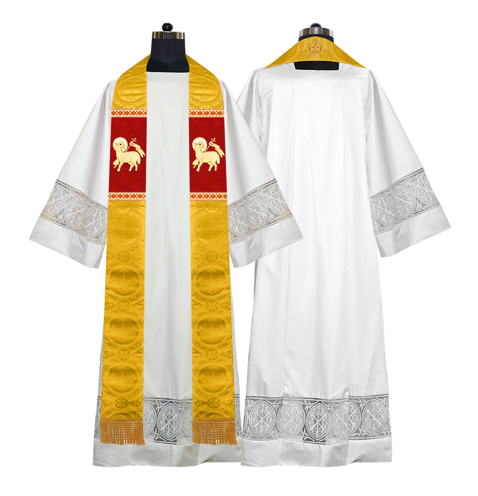 Liturgical Stole with Embroidered Motif and Trims