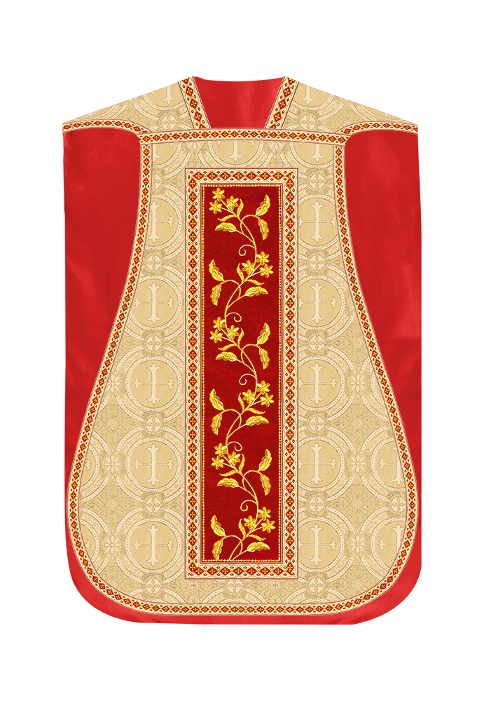 Roman Chasuble Vestment With Floral Design and Trims