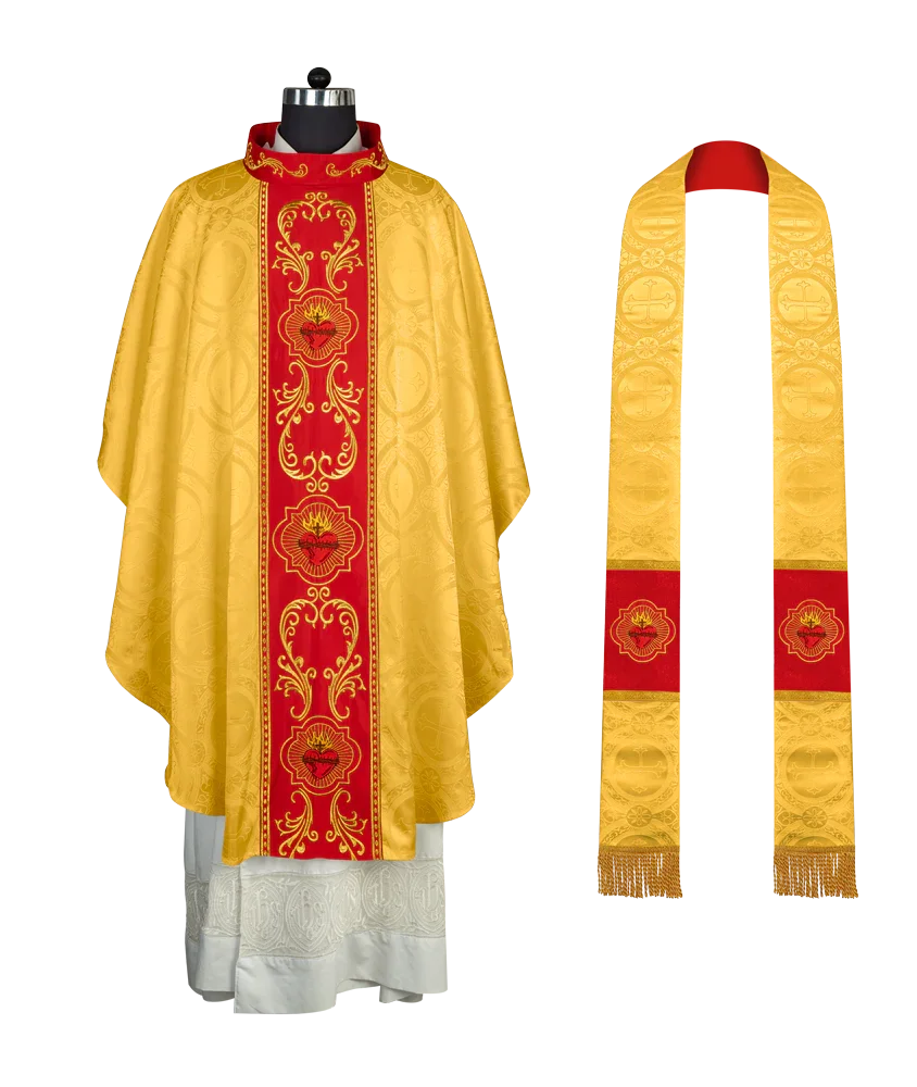 Gothic Style Chasuble with Sacred Heart Embroidered Orphrey