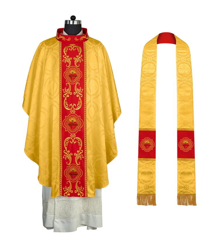 Gothic Style Chasuble with Sacred Heart Embroidered Orphrey