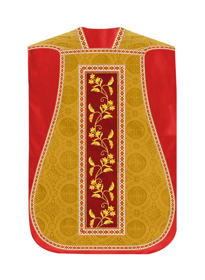 Roman Chasuble Vestment With Floral Design and Trims