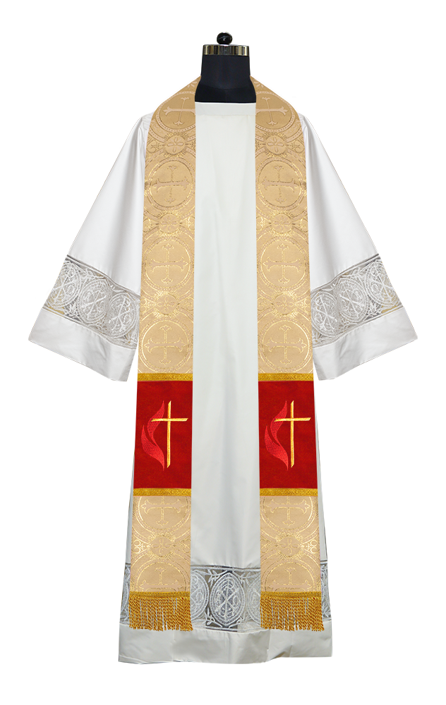 Cross and Flame Embroidered Priest Stole