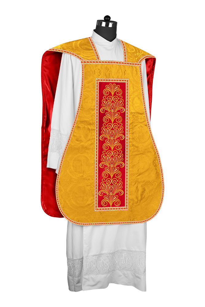 Roman Chasuble Vestment enriched With Coloured Braids and Trims