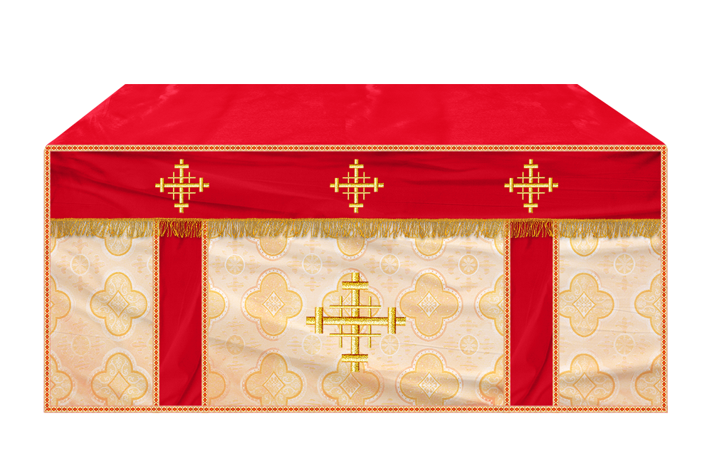 Church Altar Cloth with Braided Cross and Trims