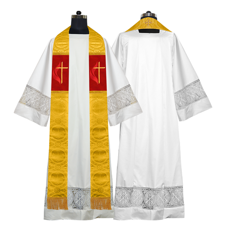 Cross and Flame Embroidered Clergy Stole