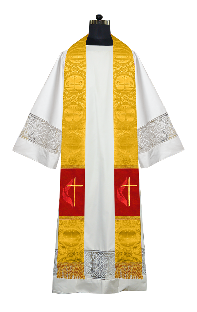 Cross and Flame Embroidered Priest Stole