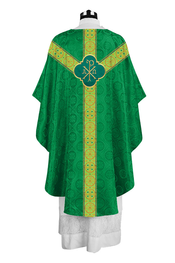 Handcrafted Liturgical Chasuble Adorned with Braided Orphrey