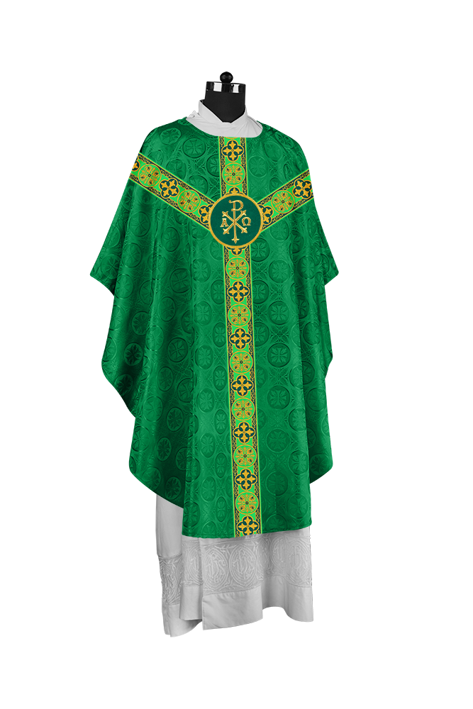 Gothic Chasuble Vestment with Spiritual Motif and Ornate Lace