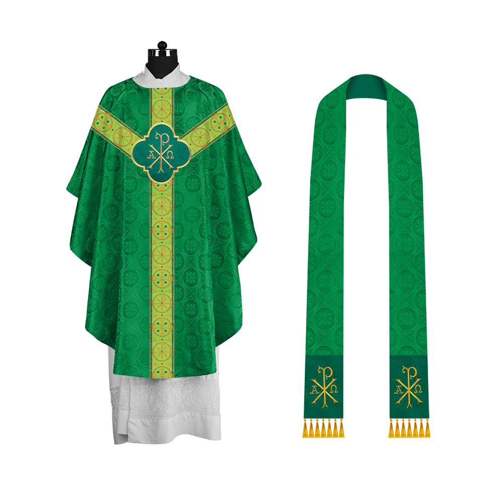 Handcrafted Liturgical Chasuble Adorned with Braided Orphrey