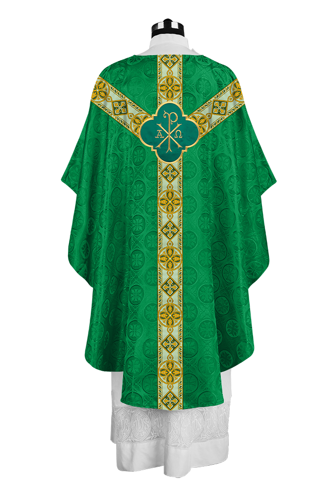 Traditional Liturgical Chasuble Adorned with Braided Orphrey