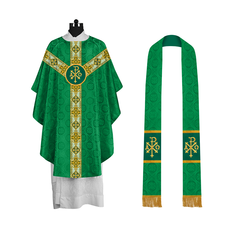 Elegant Gothic Chasuble with Ornate Braided Orphrey