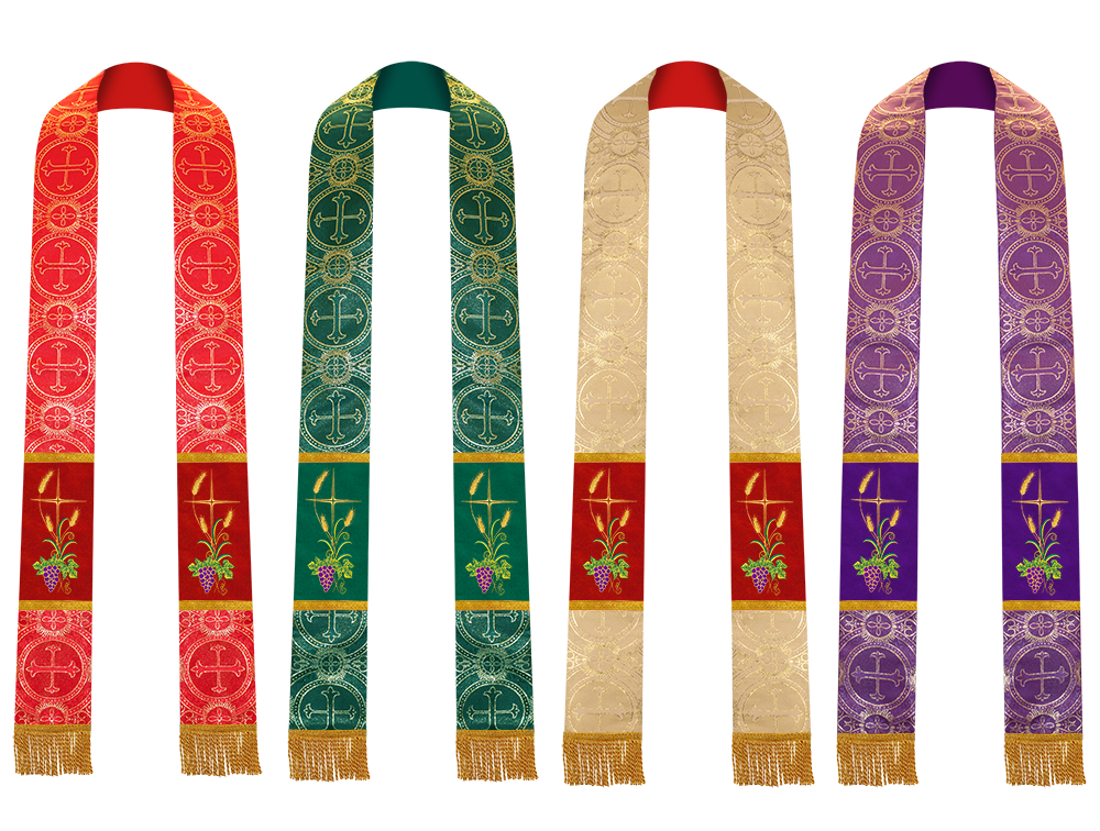 Set of Four Gothic Stole Embroidered Spiritual Motif