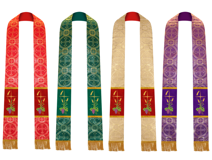 Set of Four Gothic Stole Embroidered Spiritual Motif