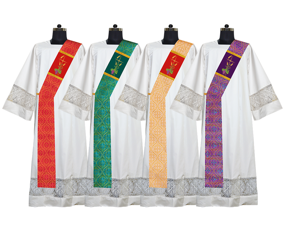 Set of 4 Deacon Stoles Enhanced with Embroidered Spiritual Motifs