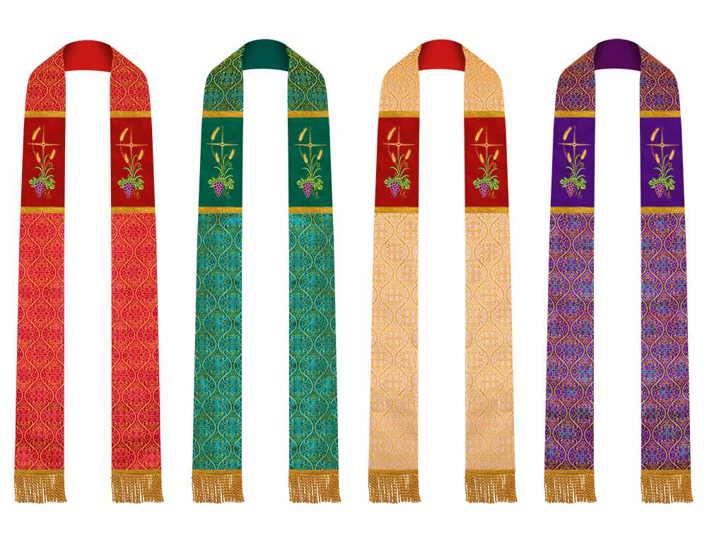 Set of Four Gothic Stole Embroidered Spiritual Motif