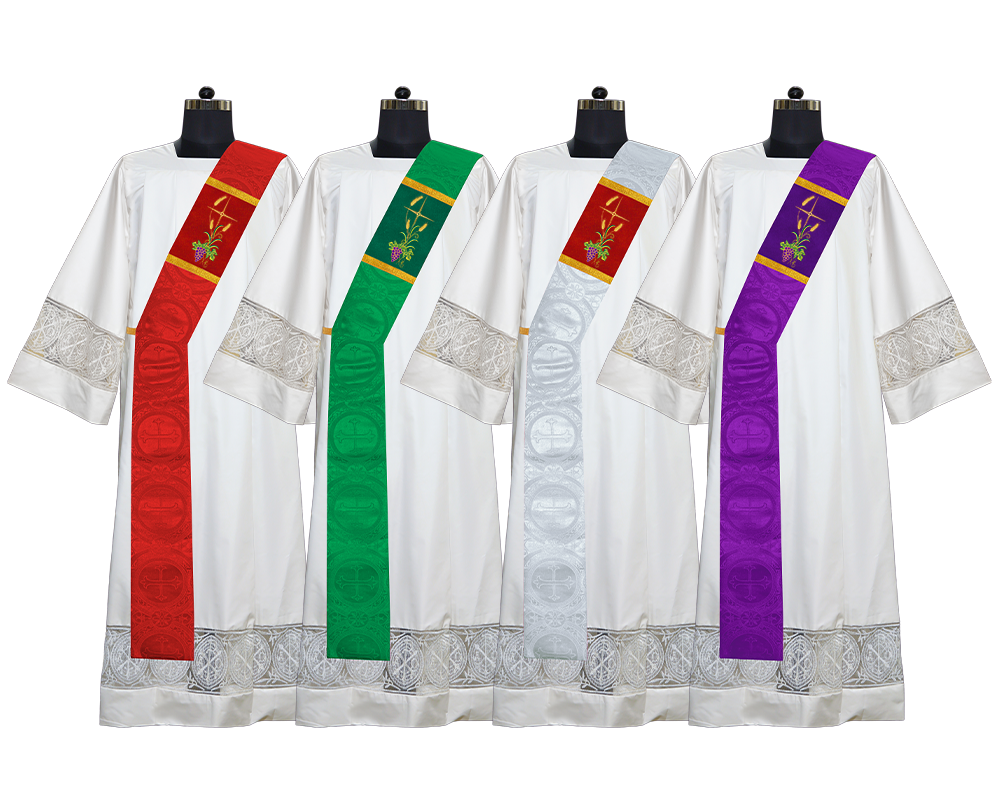 Set of 4 Deacon Stoles Enhanced with Embroidered Spiritual Motifs