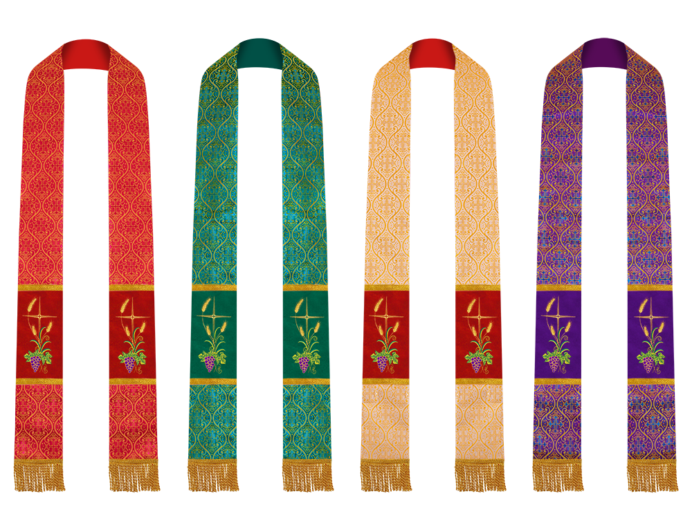 Set of Four Gothic Stole Embroidered Spiritual Motif