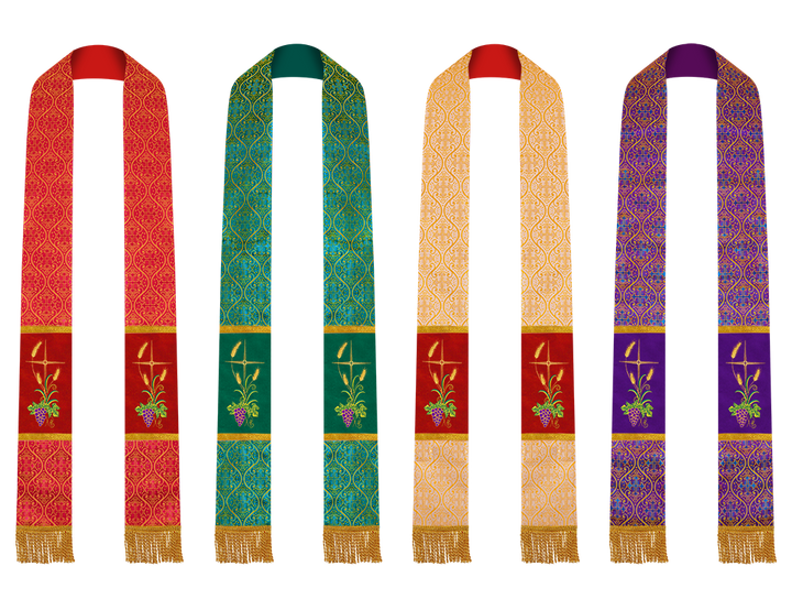 Set of Four Gothic Stole Embroidered Spiritual Motif