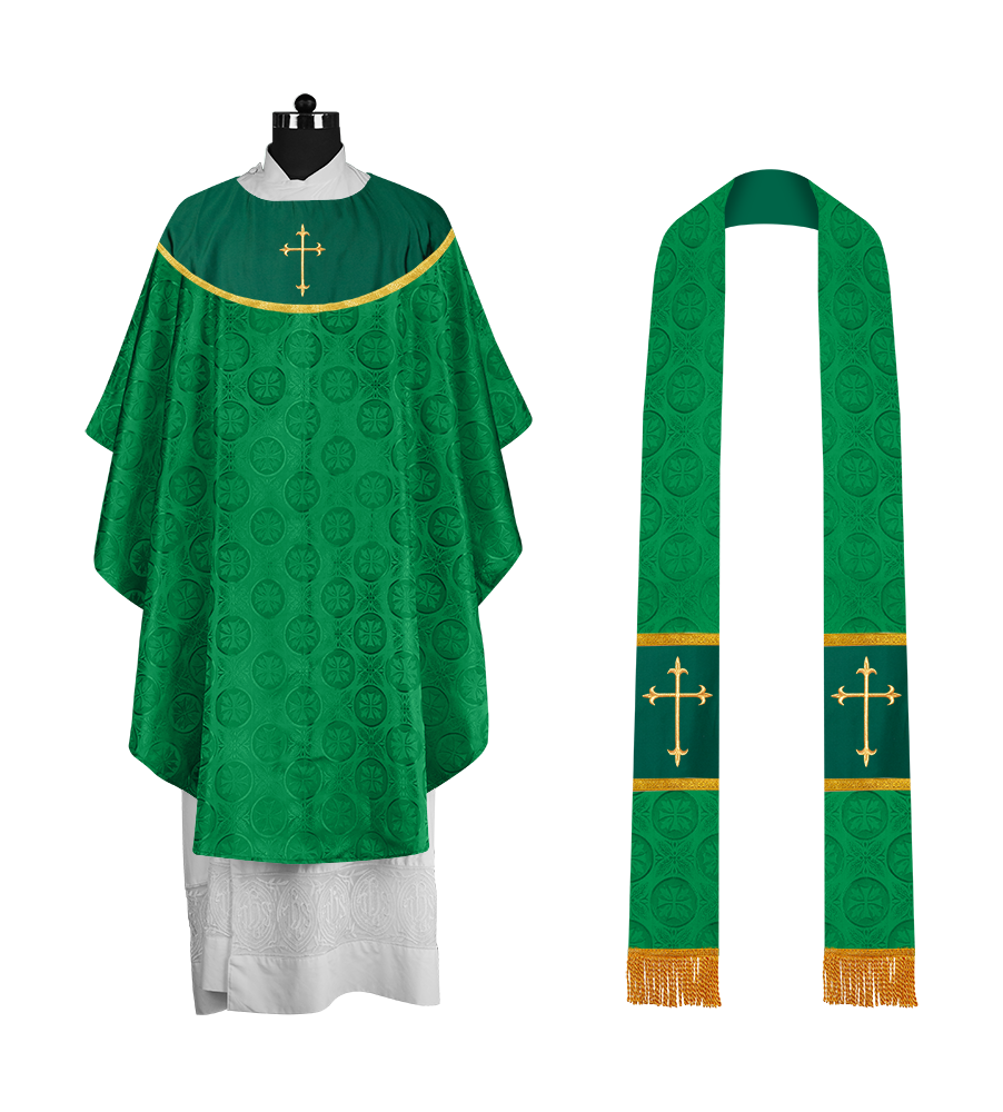 Gothic Chasuble Vestment with Elegant Cross Embroidery