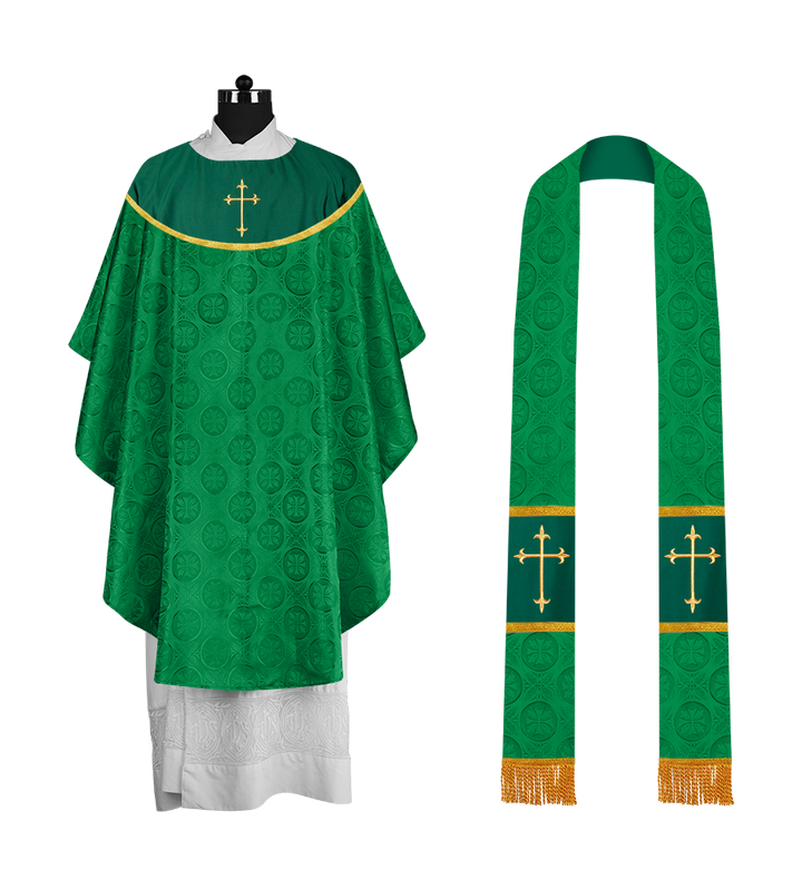 Gothic Chasuble Vestment with Elegant Cross Embroidery