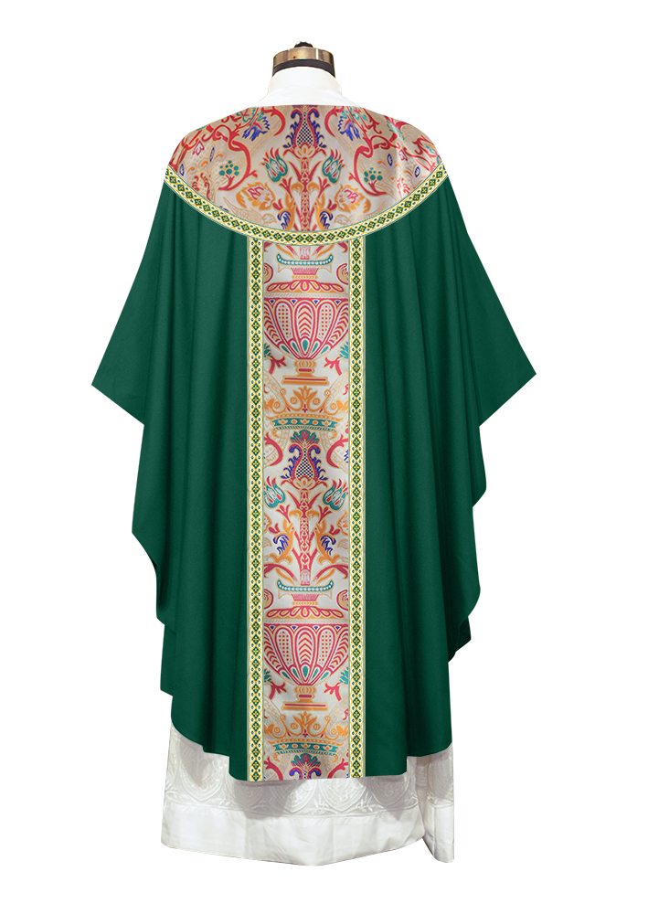 Gothic Chasuble in Coronation Tapestry Enhanced with Orphrey and Trims
