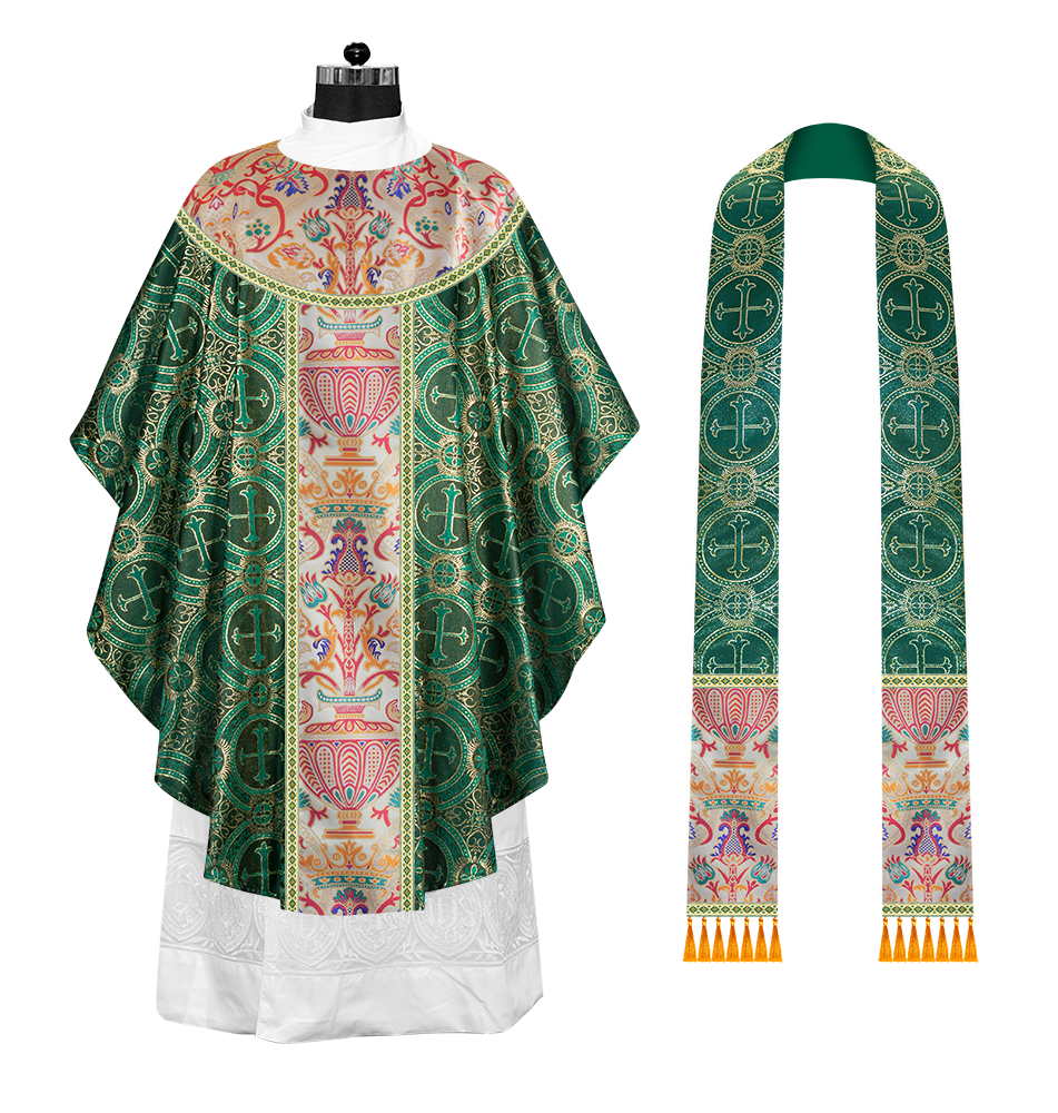 Gothic Chasuble in Coronation Tapestry Enhanced with Orphrey and Trims