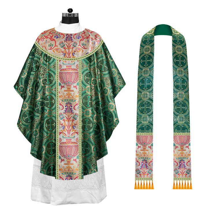 Gothic Chasuble in Coronation Tapestry Enhanced with Orphrey and Trims