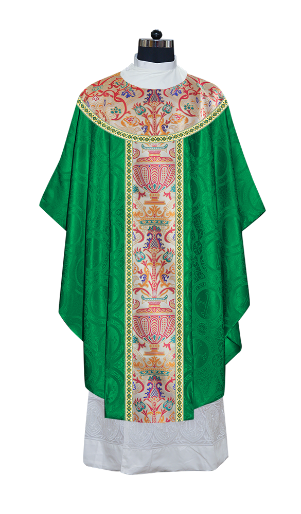 Gothic Chasuble in Coronation Tapestry Enhanced with Orphrey and Trims