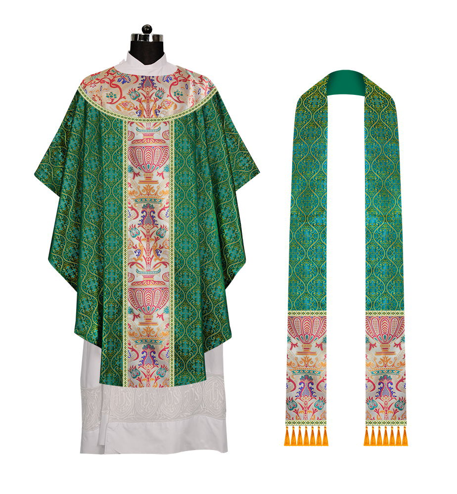 Gothic Chasuble in Coronation Tapestry Enhanced with Orphrey and Trims