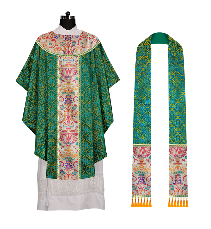 Gothic Chasuble in Coronation Tapestry Enhanced with Orphrey and Trims