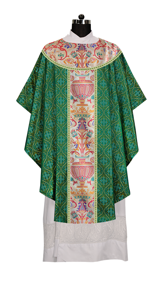 Gothic Chasuble in Coronation Tapestry Enhanced with Orphrey and Trims