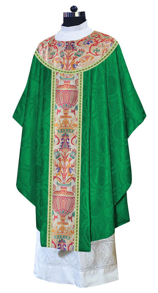 Gothic Chasuble in Coronation Tapestry Enhanced with Orphrey and Trims