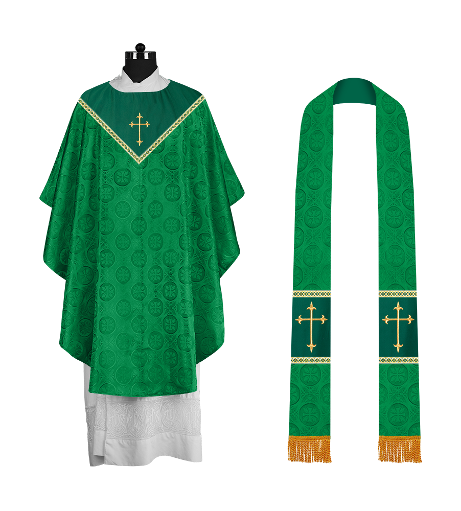 Gothic Chasuble Vestment with Elegant Cross Embroidery