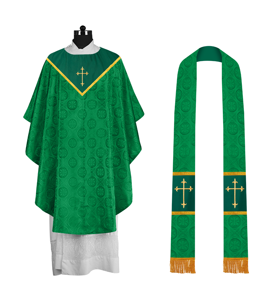Gothic Chasuble Vestment with Elegant Cross Embroidery