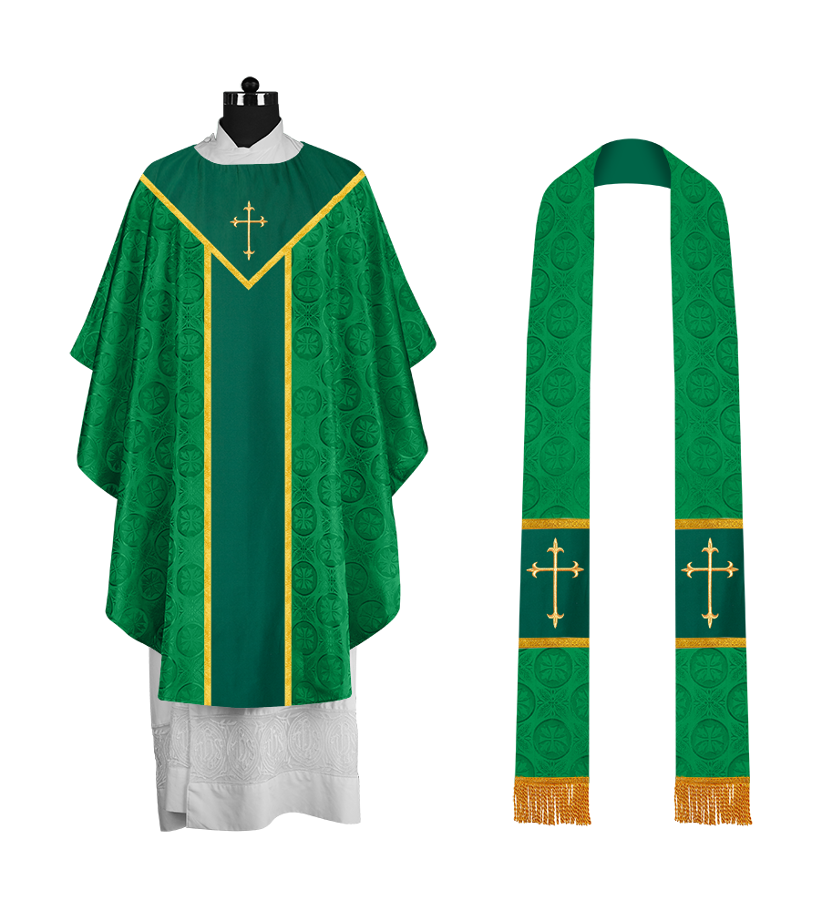 Ornate Gothic Chasuble with embroidered Cross Motif