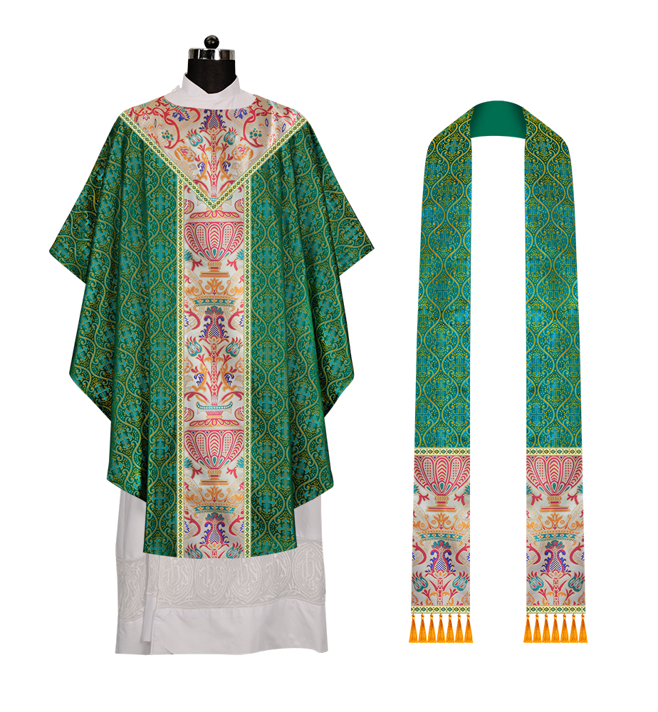 Gothic Chasuble in Coronation Tapestry Enhanced with Orphrey and Trims