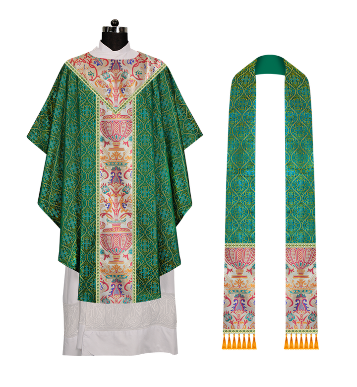 Gothic Chasuble in Coronation Tapestry Enhanced with Orphrey and Trims