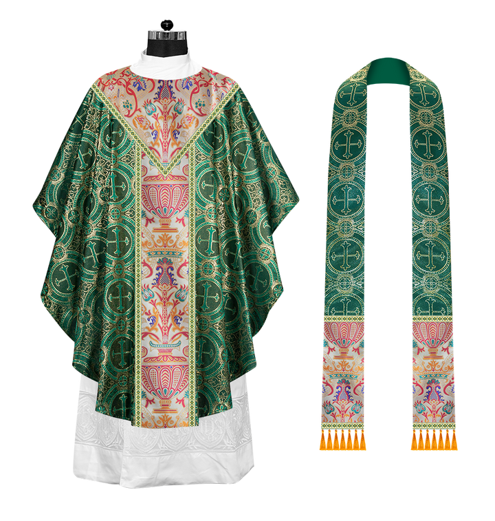 Gothic Chasuble in Coronation Tapestry Enhanced with Orphrey and Trims