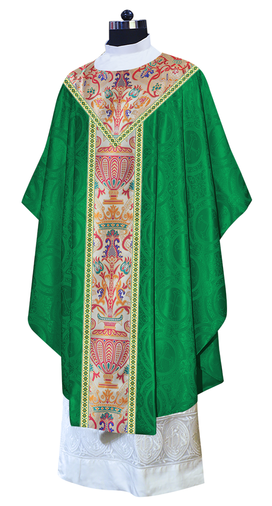 Gothic Chasuble in Coronation Tapestry Enhanced with Orphrey and Trims