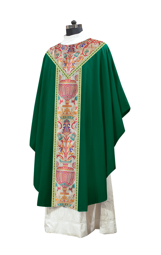 Gothic Chasuble in Coronation Tapestry Enhanced with Orphrey and Trims