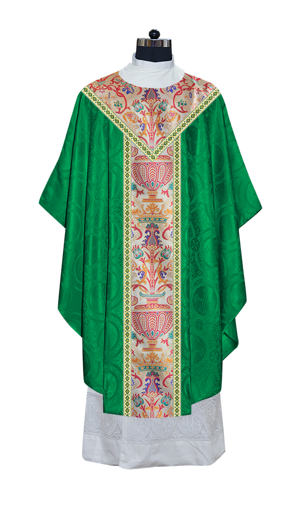 Gothic Chasuble in Coronation Tapestry Enhanced with Orphrey and Trims