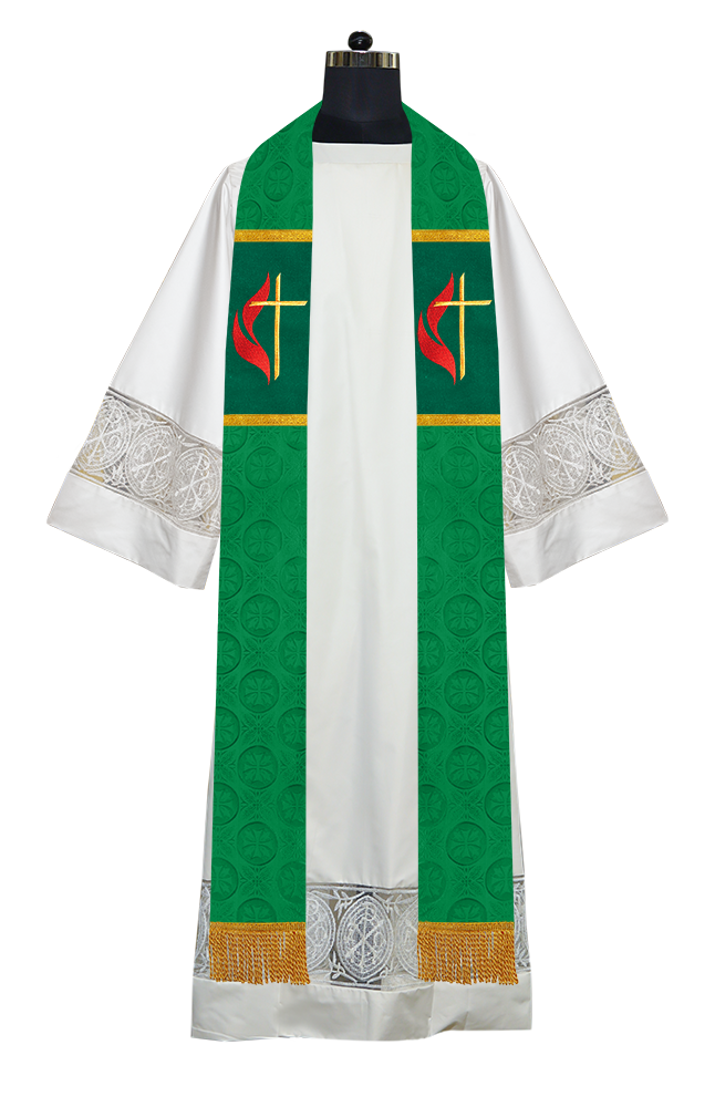 Liturgical Stole Adorned with Embroidered Cross Motif