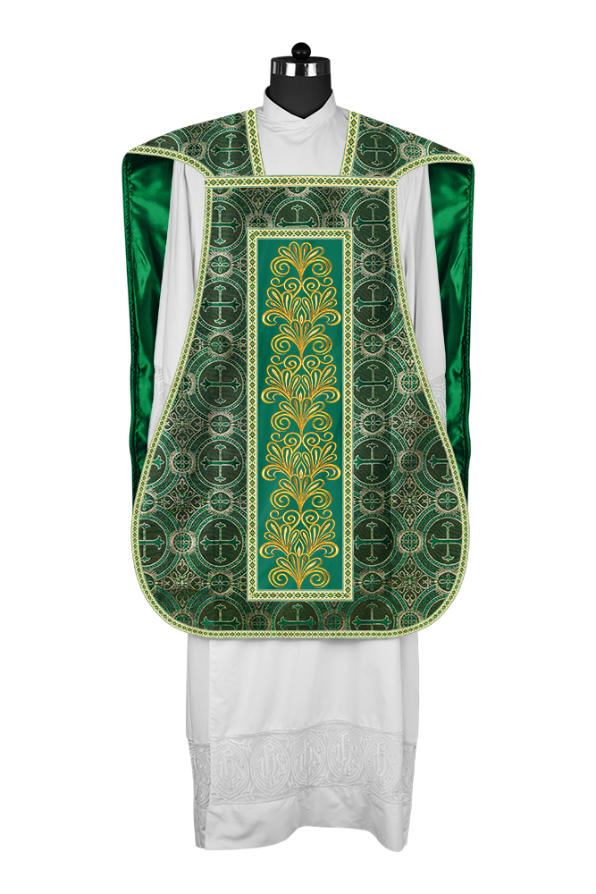 Roman Chasuble Vestment enriched With Coloured Braids and Trims